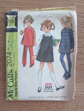 Vintage McCall's 2074 Child's Dress, Jumper & Pants Pattern Size 4